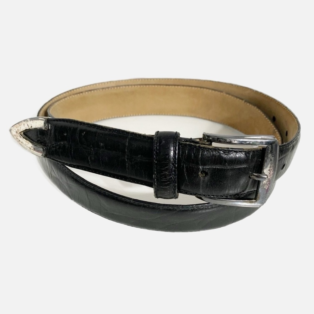 Perry Ellis Embossed Italian Calfskin Lined Plush Cowhide Silver Toned Hardware